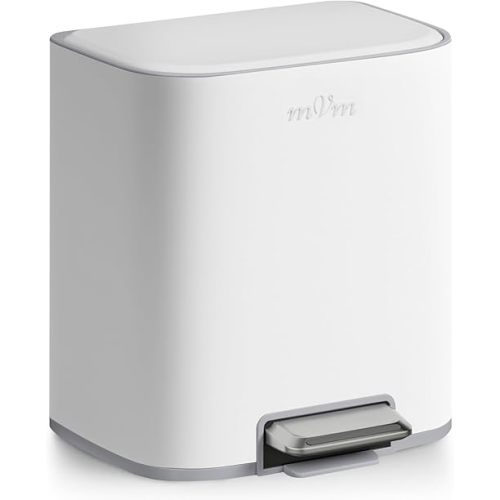 mVm Kitchen Trash Can, 5.3 Gal Trash Can with Lid, Smooth Edge Step Garbage Bin for Home Kitchen Office (White)