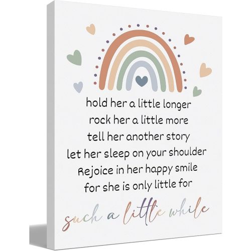 BIWSHA Hold Her A Little Longer Baby Girl Nursery Canvas Wall Art Prints for Home Room, Boho Rainbow Themed Paintings Decor 11x14 Inches, Baby Shower Gifts