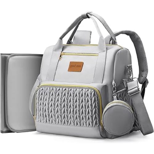 Backpack Diaper Bag,Stylish Waterproof Baby Diaper Bags with Changing Pad,Insulated Pockets,Multi-Function Travel Diaper Backpacks,Newborn Essentials, Grey