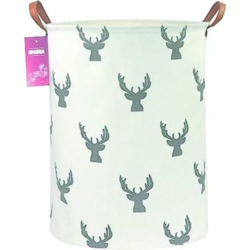 Laundry Hamper Large Canvas Fabric Lightweight Storage Basket/Toy Organizer/Dirty Clothes Collapsible Waterproof for College Dorms, Boys and Girls Bedroom,Bathroom(grey deer)