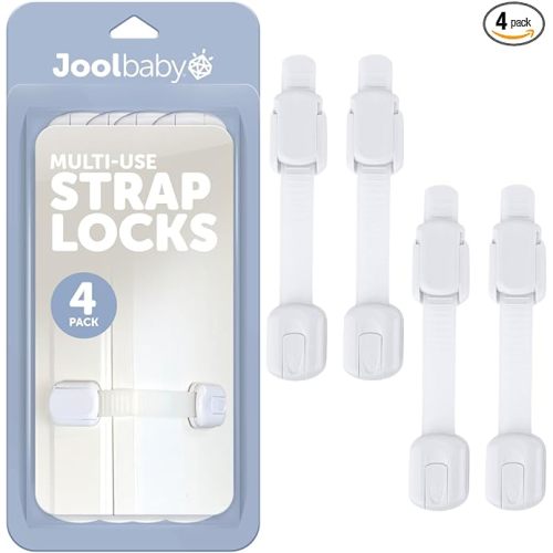 Child Safety Strap Locks (4 Pack) Baby Proof Cabinets, Drawers, Fridge, Toilet & Trash Cans – 3M Adhesive Childproof Locks – Jool Baby
