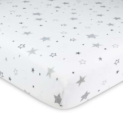 American Baby Company 100% Natural Cotton Fitted Pack and Play Sheet 39" x 27" - Soft & Breathable Pack N Play Sheet for Playpen, Playard & Mini Crib Mattress, Super Stars, for Boys & Girls