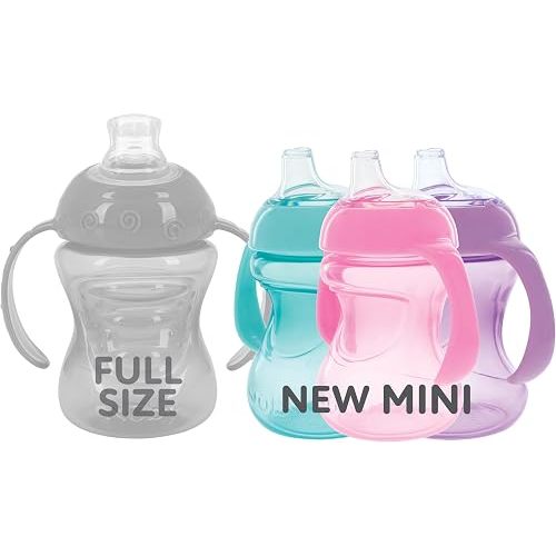Nuby Mini Grip N' Sip No-Spill Baby Sippy Cups with Handles and Soft Spout - (3 Pack) 5 oz - 6+ Months - Pink/Purple/Aqua