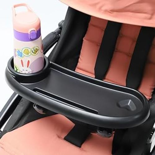 5 in 1 Stroller Cup Holder with Phone Holder and snackTray,Upgraded Rigid Frame Stays Upright,Exclusive Non SlipClip Firmly Grip Stroller Bar,Universal Stroller Tray for WatchVideo On The Go