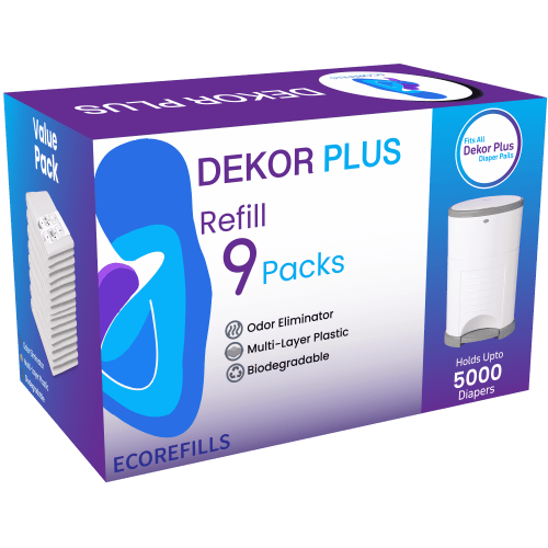 Dekor Plus Diaper Pail Refill, 9 Refill Liners, 30% Thicker, Leak-Proof, Powder Scent
