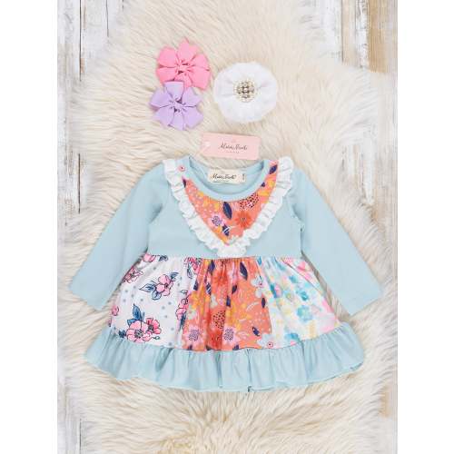 Teal & Orange Blossoms Ruffle Bubble