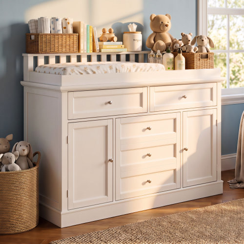 Latitude Run® 46.3" Changing Table Dresser with 3 Drawers & 2 Storage Cabinets, Nursery Dresser with Changing Top & Reviews | Wayfair