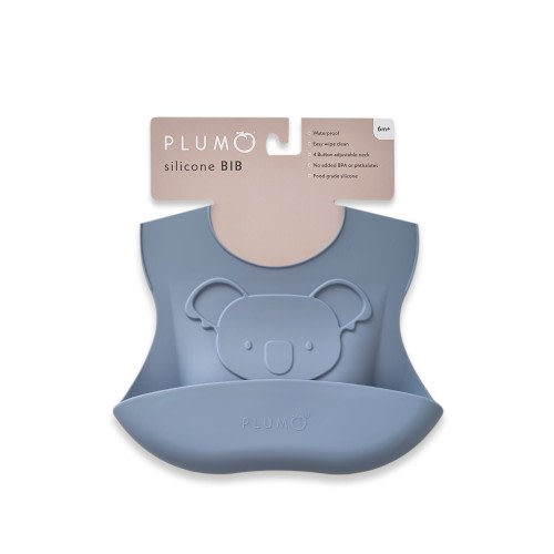 Plum Silicone Koala Bib Steel Blue