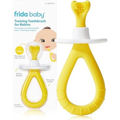 Frida Baby Training Toothbrush for Babies with Soft Silicone Bristles, Yellow
