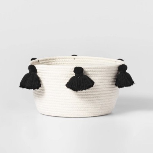 Kids' Coiled Rope Basket with Tassels - Pillowfort™, Color: Natural/Black, Size: Small - Out of Stock
