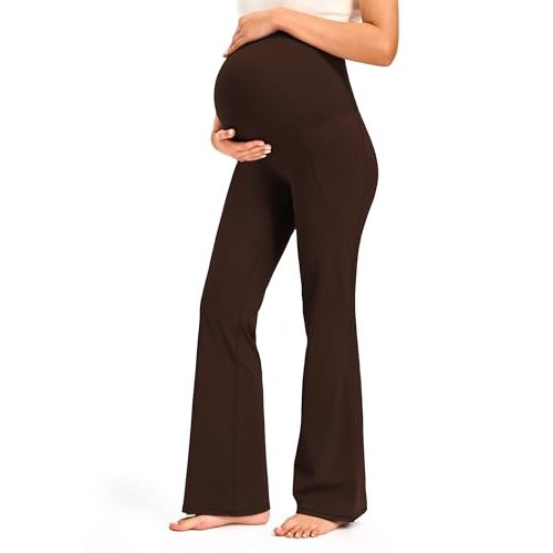JOYSPELS Maternity Bootcut Pants with Pockets Over The Belly Flare Maternity Leggings Pregnancy Yoga Pants for Work Casual