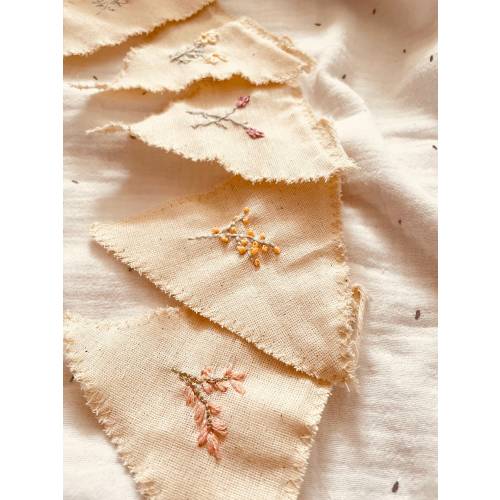 Flower Fabric Bunting Banner – Hand Embroidered Boho Garland for Baby Shower, Nursery & Party Decor