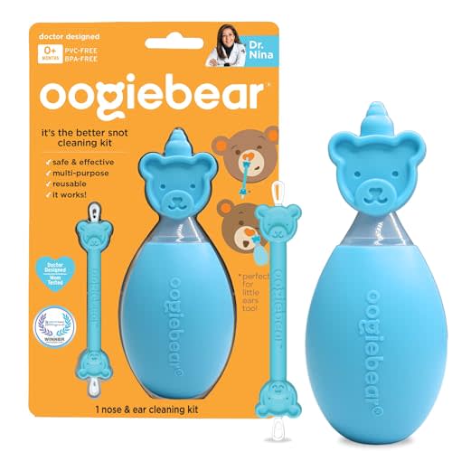 oogiebear BearPair FSA/HSA Eligible Silicone Bulb Baby Nasal Aspirator and Ear & Nose Syringe, Safely Sucks Snot and Removes Mucus, Cleanable and Reusable, Blue