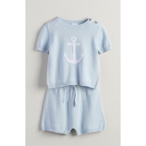 Motif Short Sleeve Cotton Blend Sweater & Shorts Set, 3M