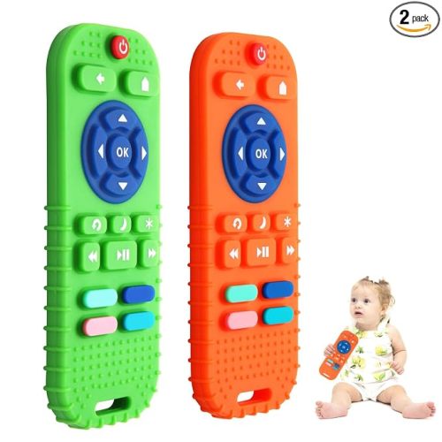 Hooku 2-Pack Silicone Teethers for Babies 0-6 & 6-12 Months, Sensory Chew Toys & Remote Control Toys for Infants & Toddlers