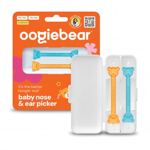oogiebear: Baby Nose Cleaner & Ear Wax Removal Tool - Safe Booger & Earwax Removal for Newborns, Infants, Toddlers - Dual-Ended - Essential Baby Stuff, Diaper Bag Must-Have, Orange & Seafoam with case
