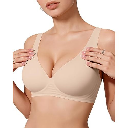 OEAK Womens Jelly Bras Wireless Deep V Bralette Comfy Push Up Tshirt Bras