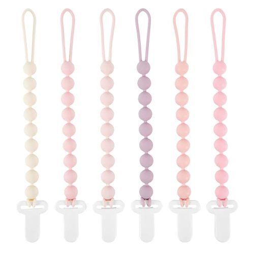 Pacifier Clips Baby Girl, 6 Pack One Piece Flexible Soft Binky Clips