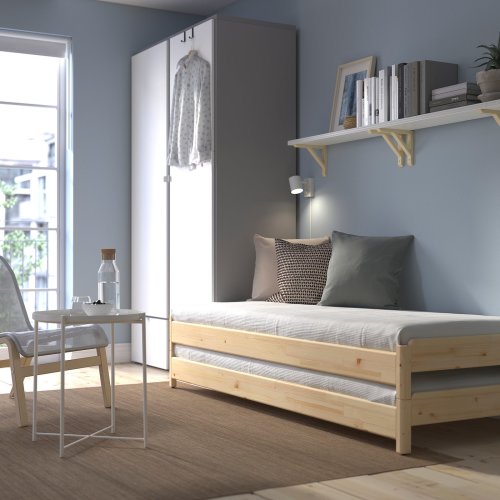 UTÅKER Stackable bed with 2 mattresses - pine/Åsvang medium firm Twin