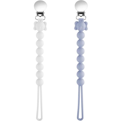 Dummy Clip- BPA Free, 2PCS Personalised Silicon Pacifier Clips for Boys, Newborn Baby Pacifier Holder Leash Chains Fits All Pacifier Teecher Toys Baby Shower(Blue-White)