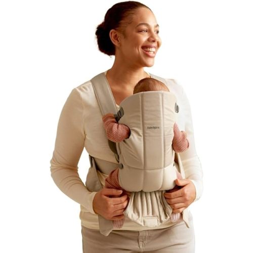BabyBjörn Baby Carrier Mini, Beige, Woven | Newborn Carrier (7-25 lbs), Ergonomic, Easy-to-Use