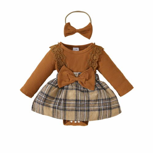 BLVB Baby Girl Fall Outfit Plaid Romper Long Sleeve Winter Festival Clothes Dress Ruffles Jumpsuit with Headband 0-18 Months