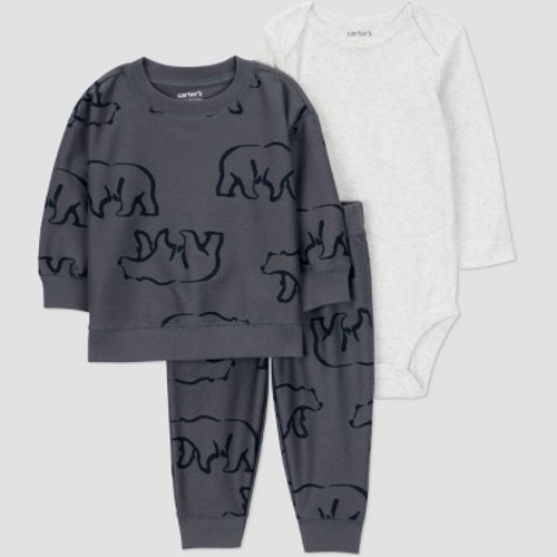 Carter's Just One You® Baby Boys' 3pc Bear Sweatshirt & Jogger Set - Gray 3M