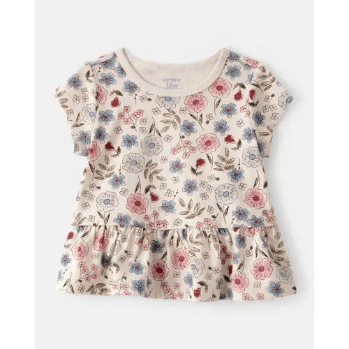 Baby Girl Floral Short-Sleeve Peplum Top - Cream | Carter's