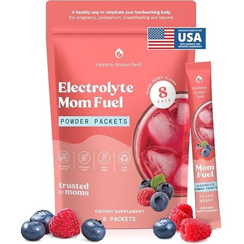 Mommy Knows Best Mom Fuel Electrolyte Drink Mix for Moms, Hydration Support - for Pregnancy, Prenatal, Electrolytes + Trace Minerals, Lactation Drink Mix Supplement (8 Count)