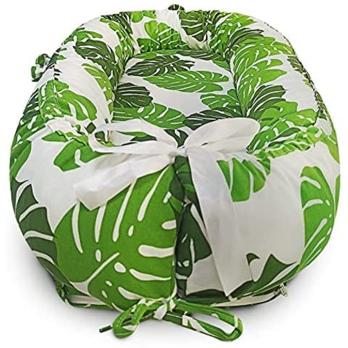 Cosy Nation Baby Lounger, Baby Nest for Co Sleeping, Portable Newborn Lounger, 100% Breathable Canvas & Waterproof Soft Fiberfill, Crib & Bassinet in Bed, Great for Napping and Traveling(Leaves)