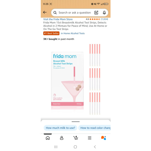 Frida Mom 15ct Breastmilk Alcohol Test Strips, Detects Alcohol in 2 Mintues for Peace of Mind, Use At Home or On The Go Test Strips