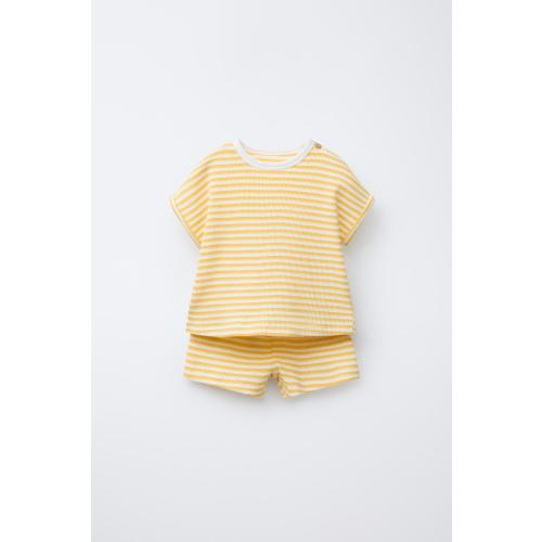STRIPED WAFFLE T-SHIRT AND BERMUDA SET - striped | ZARA United States