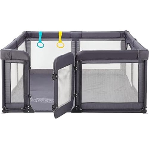 Baby Playpen,Extra Large Playpen for Babies and Toddlers, Sturdy Play Pen Play Yard with Safety Gate,79”x59”Baby Play Pen(Deep Grey)
