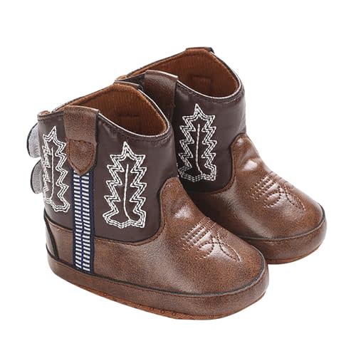 Toddler Infant Leather Soft Sole Cowboy Boots for Baby Boys Girls Newborn Prewalker Non Slip Shoes with Embroidery