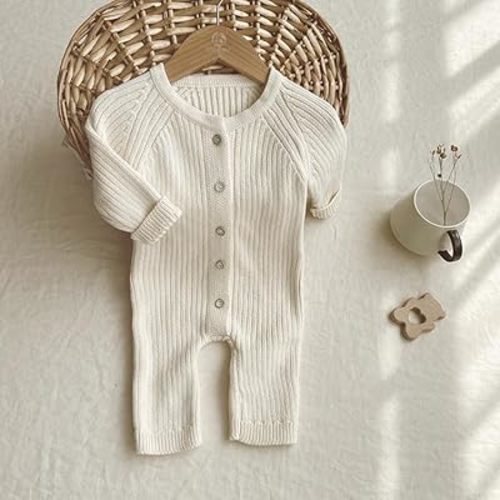 Baby Knitted One Piece Suit (White, 3-6 Months)