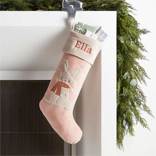 Personalized Wonderland Velvet Bunny Kids Christmas Stocking
