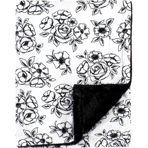 Hudson Baby Unisex Baby Plush Blanket with Furry Binding and Back, Black Toile, One Size
