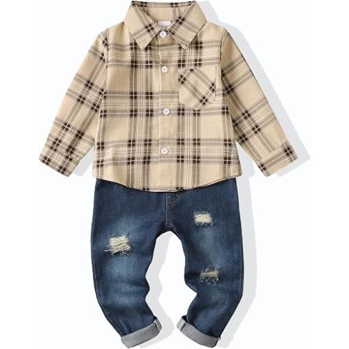 XUANHAO Baby Boy Clothes Toddler Boys Outfits Plaid Shirt Jeans Sets 12M-5T