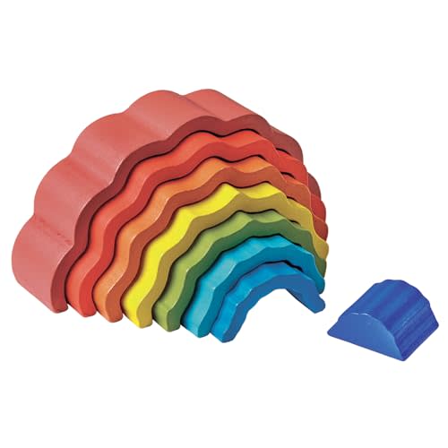 Bits and Pieces Wooden Rainbow Stacking Toy - 8 Piece Flower Shape Stacker Blocks for Toddlers Age 3 and Up, Montessori Toys for Kids, Nesting Puzzle