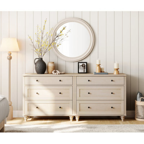 Charlton Home® Scarlett Dresser For Bedroom With 6 Drawers, Mid Century Modern Wooden Closet Storage Organizer & Reviews | Wayfair