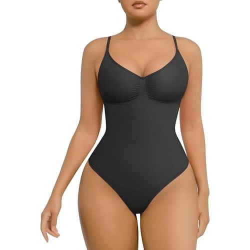 FeelinGirl Shapewear Bodysuit for Women Tummy Control Seamless Sculpting Snatched Waist Body Suit Body Shaper Thong