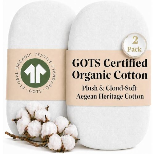2-Pack GOTS 100% Organic Cotton Bassinet Sheets for Halo BassiNest Swivel Sleeper & 4moms mamaRoo Sleep – Luxury Turkish Cotton Fitted Sheets for Baby Boys & Girls
