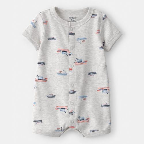 Baby Boy Boat Short-Sleeve Romper - Grey | Carter’s Oshkosh Canada