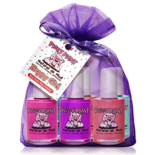 Piggy Paint | 100% Non-Toxic Girls Nail Polish | Safe, Cruelty-free, Vegan, & Low Odor for Kids | Happy Girl (6 Polish Set) | Non-Toxic Polish for Little Girls, Toddlers, & Kids, Water Based Formula, Safe, Cruelty Free, Durable Finish