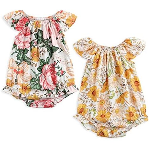 Simplee kids Baby Girls Summer Romper Onesie Infant Newborn Floral Ruffled Sleeveless Bodysuit