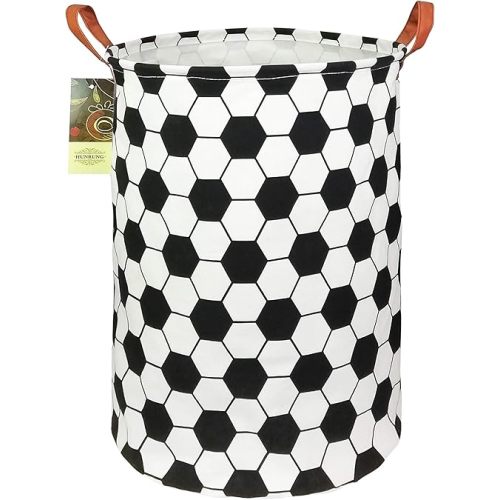 HUNRUNG Laundry Hamper,Large Canvas Fabric Lightweight Storage Basket Toy Organizer Dirty Clothes Collapsible Waterproof for College Dorms, Children Bedroom,Bathroom（Roud-Football）