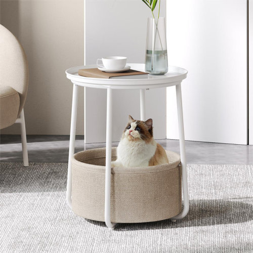 Ebern Designs Neili Steel Tray Top End Table with Storage Fabric Basket & Reviews | Wayfair
