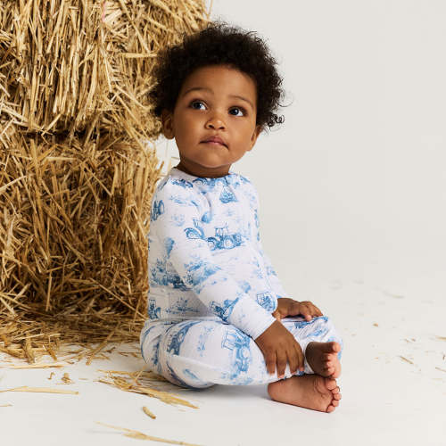 Tractor Blue Long Sleeve Hudson Convertible One Piece | Posh Peanut®