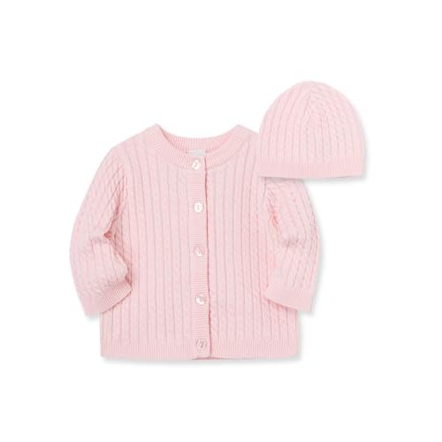 Little Me Clothes Baby Boys’ and Girls’ Sweater and Cap Set, Soft Cable Knit Cotton Outfit w/ Pearlized Buttons, 3-12 Months