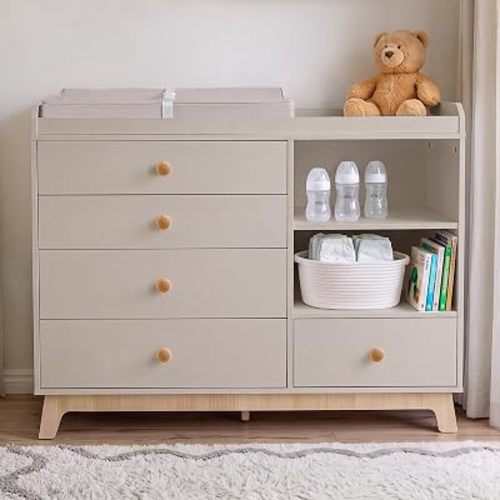 5-Drawer Nursery Dresser with Changing Top, Green Baby Changing Station